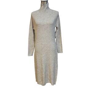 NELLY ROSE Woman HighNeck Elegant Light-Beige Soft Ribbed Cable Knit Dress SizeL
